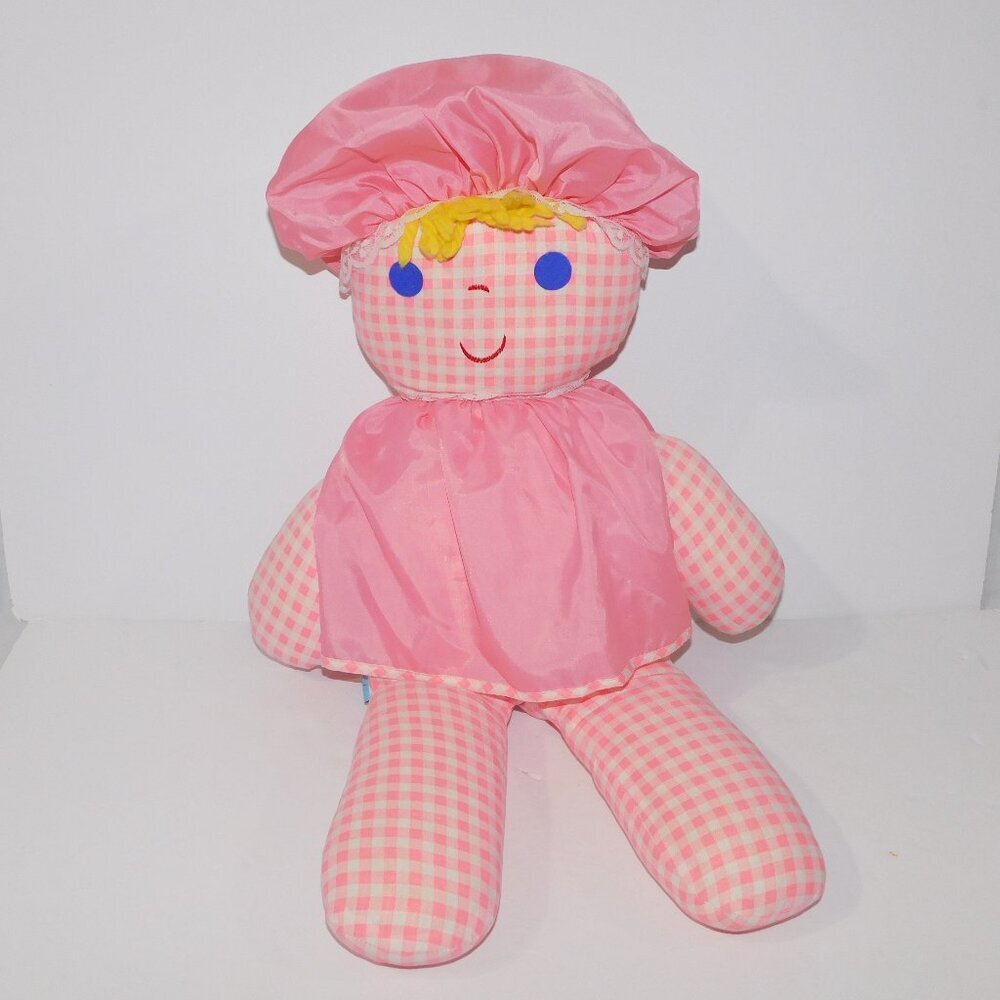 VTG 80s Pink Gingham Rag Doll Ganz Bros Jumbo Large 25"  - FP Lolly Look a like
